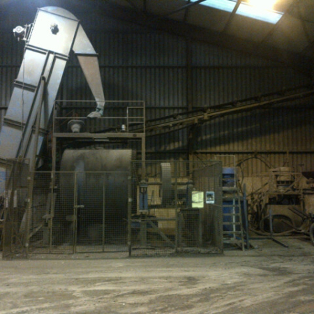 William Boulton 7 ft diameter x 7 ft long ceramic lined Ball Mill complete with "A" frame stands, drive and loading platform plus feed conveyor.