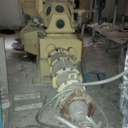 KEMA Model PVP/25S Stainless Steel contact parts de-airing pug mill complete with drive and vacuum pump.